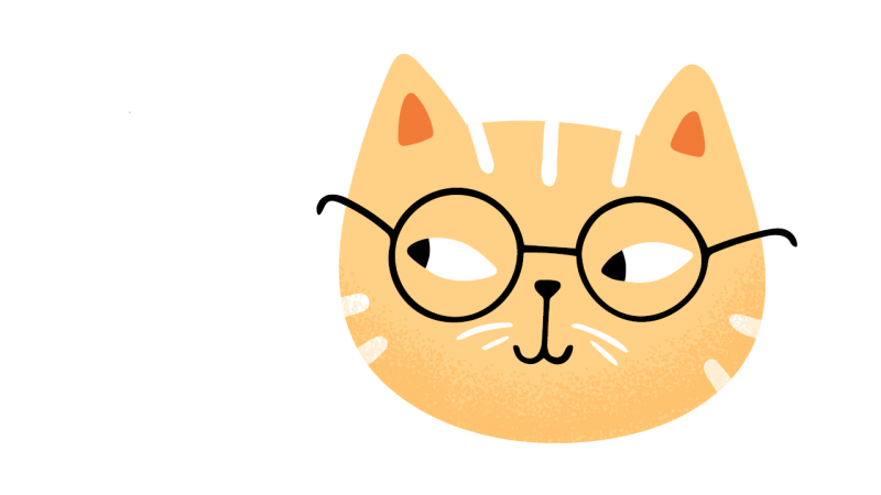 Curios cat with reading glasses